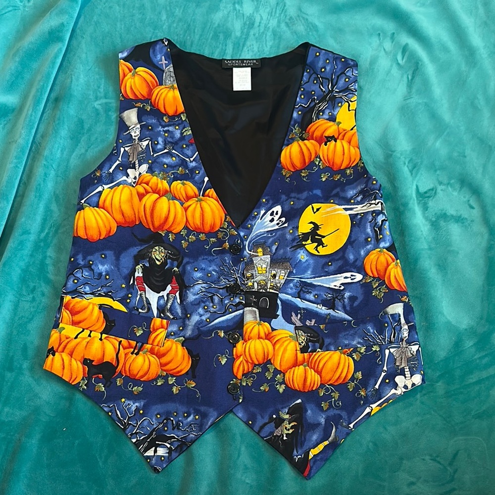 Vintage Halloween Pumpkin, witches, ghosts, skeletons Vest